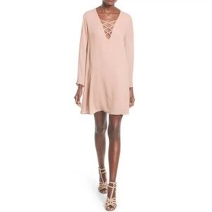 ASTR Shift Dress Small Blush Lace Up Bell Sleeve NWT